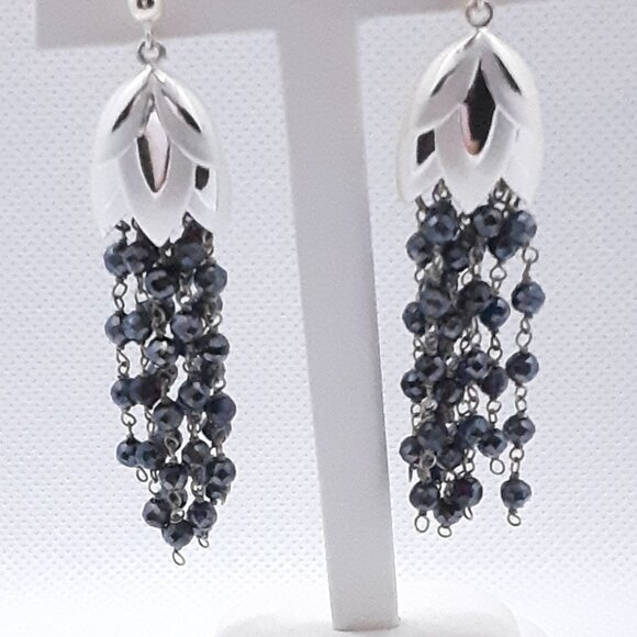Elegant Designer Rebecca Hook sterling silver and hematite drop earrings - Picture 2 of 12